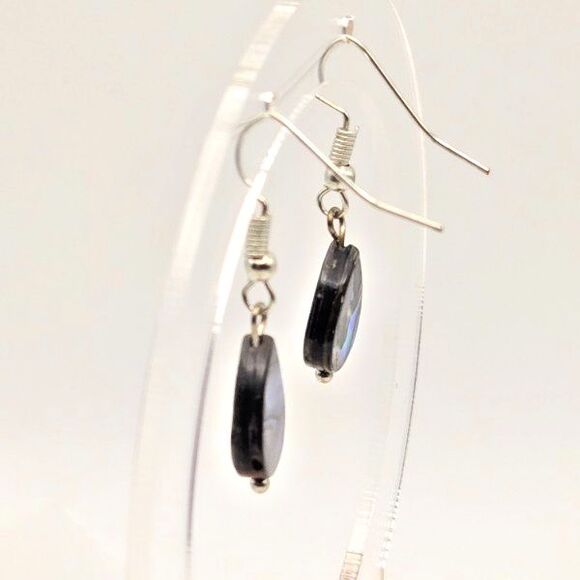 Dainty Abalone and Resin Teardrops on‎ Silver Tone Hooks Drop Dangle Earrings - Picture 5 of 7